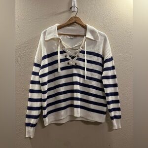 Blue & White Striped Knit Sweater by Loft